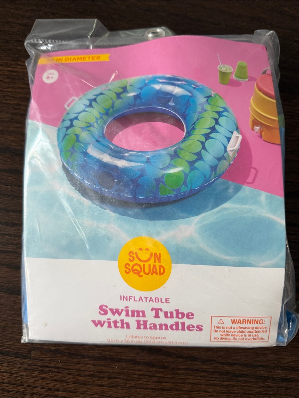 Sun Squad Inflatable Swim Tube in Blue and Green with Handles